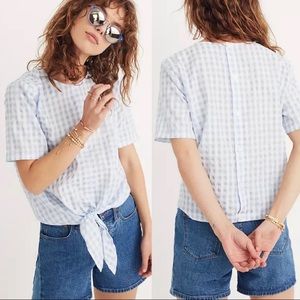 Madewell Blue Gingham Button Back Tie Tee